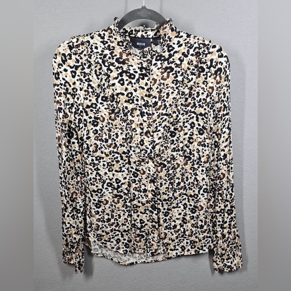 Maeve by Anthropologie Blouse Womens Small Leopard Print Ruffle Long Sleeve Top